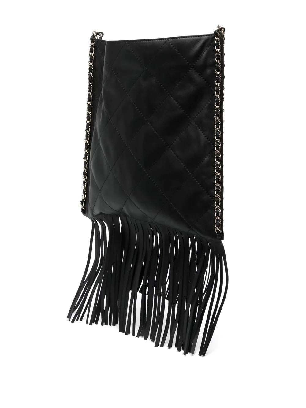 Black Leather Fringe Shopping Bag
