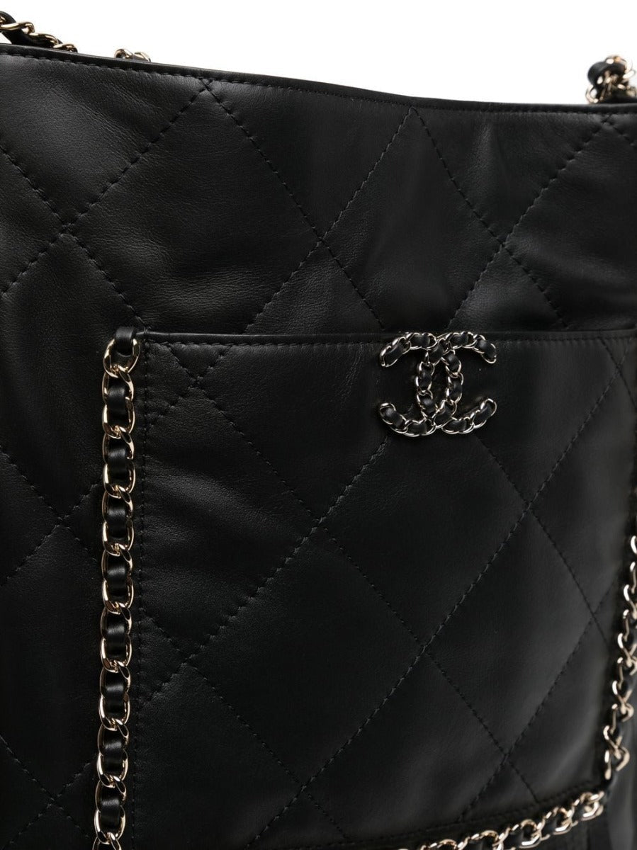 Black Leather Fringe Shopping Bag
