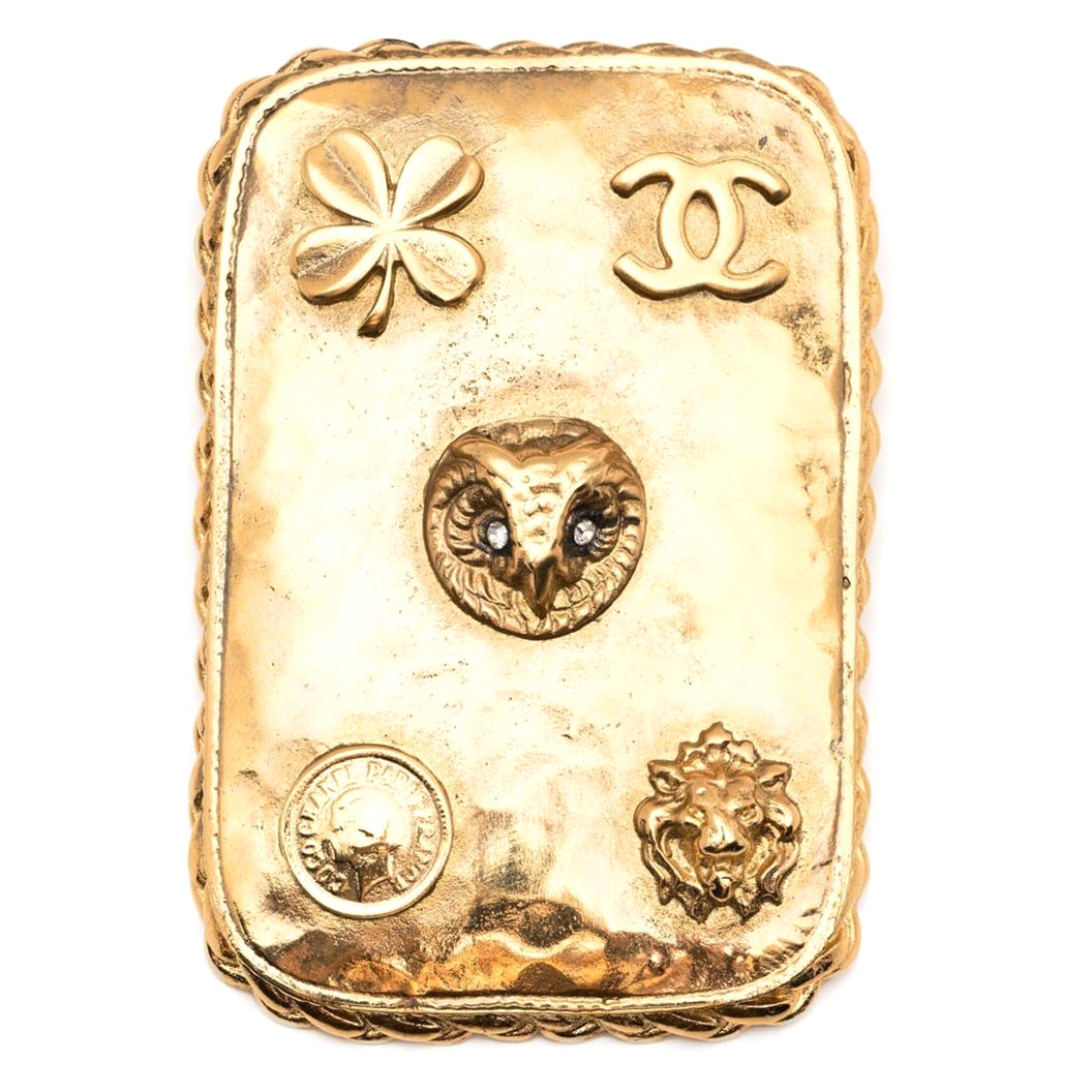 Hammered Metal Plate Owl Brooch
