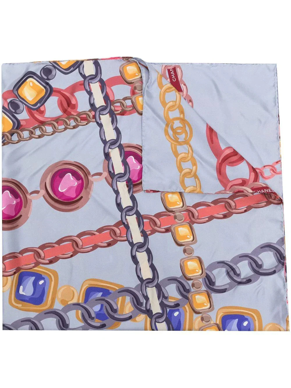 Top Quality Chanel Light Blue Chain Motif Silk Scarf