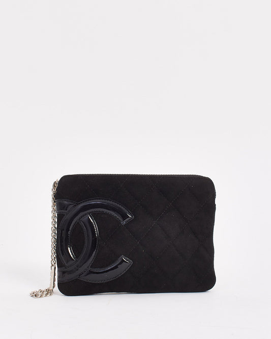 Chanel Black Suede Cambon CC Wristlet Pouch
