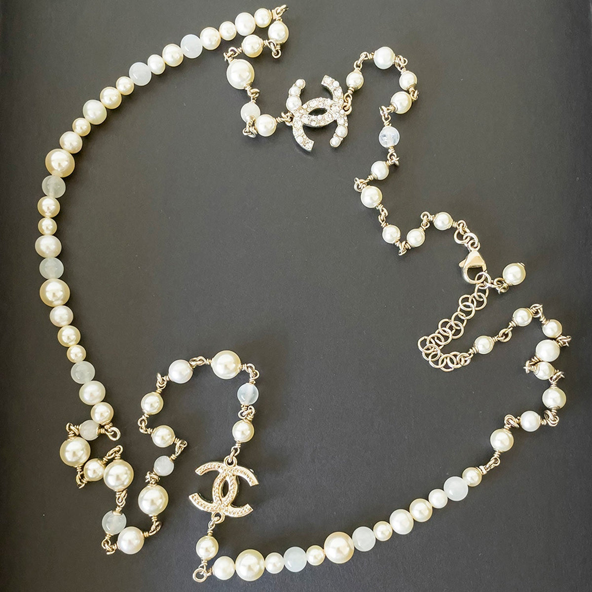 Chanel White Pearl Long Necklace