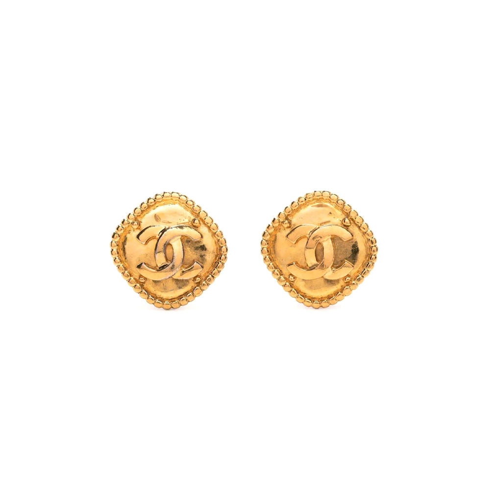 Top Quality Chanel Gold Rhombus Logo Clip-on Earrings