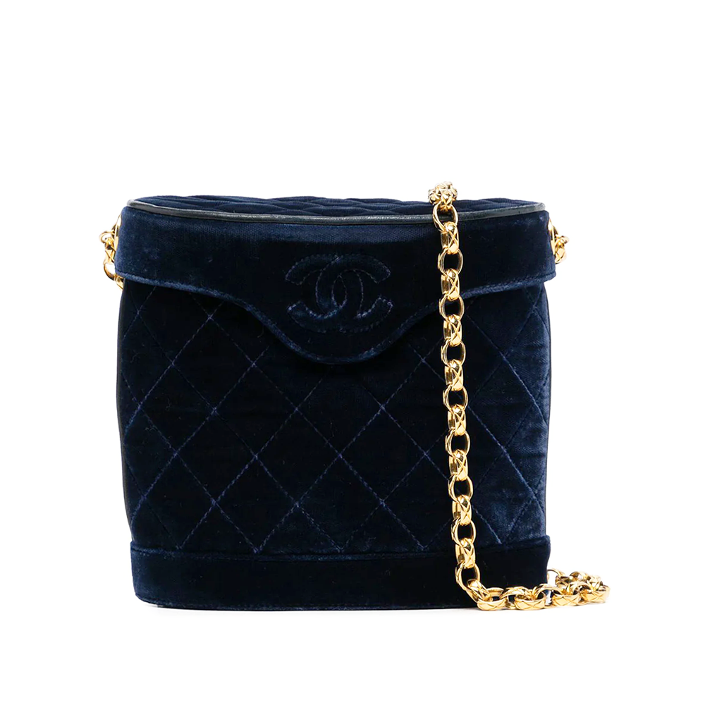 CHANEL Rare Navy Velvet Crossbody Binocular Bag