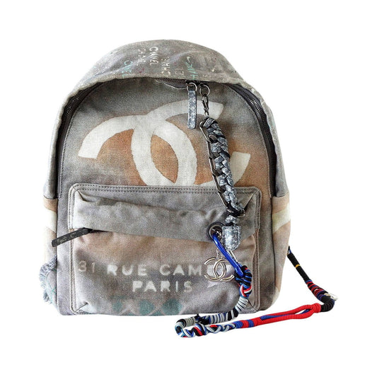 Chanel Bag Graffiti Art School Runway Limited Edition Gray Backpack Rare
