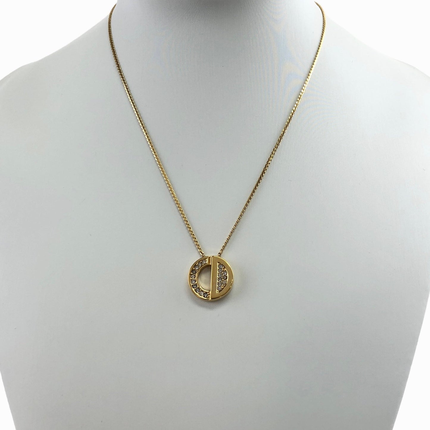 Christian Dior Rhinestone Necklace Gold Vintage 63iw58