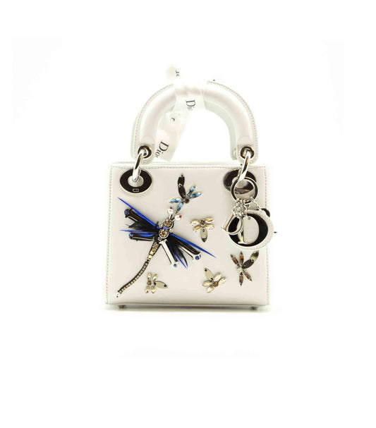 Dior White  Animal Embroidery Limited Edition Mini Lady Dior Tote
