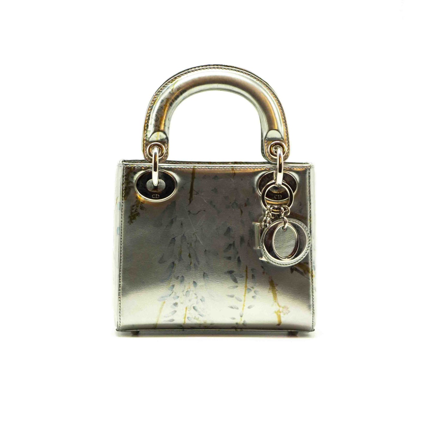 Dior Silver Flora Print Leather Mini Lady Dior Tote