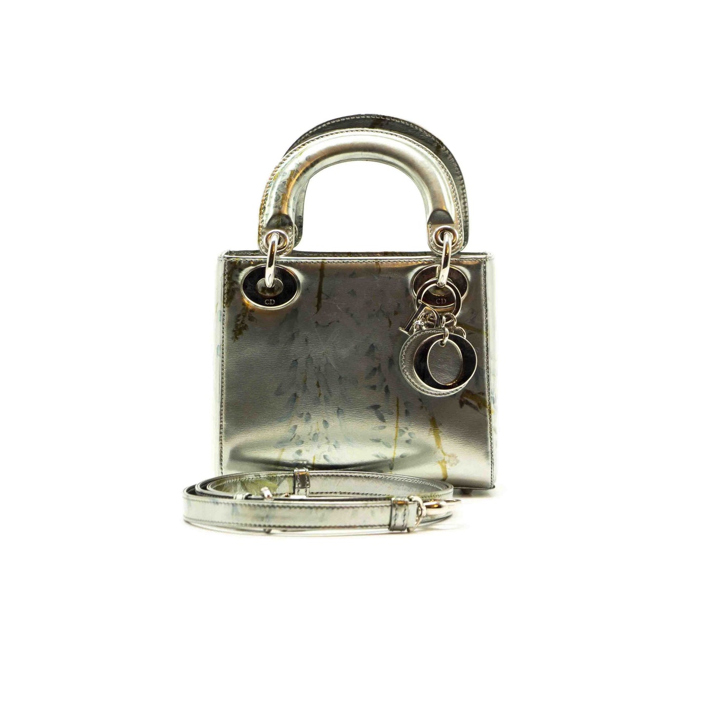 Dior Silver Flora Print Leather Mini Lady Dior Tote
