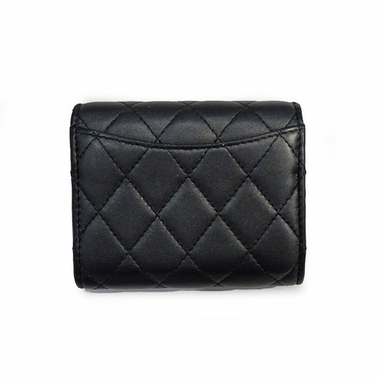 CHANEL Compact Wallet AP0229 All Black Leather Coco Three Fold Wallet Mini