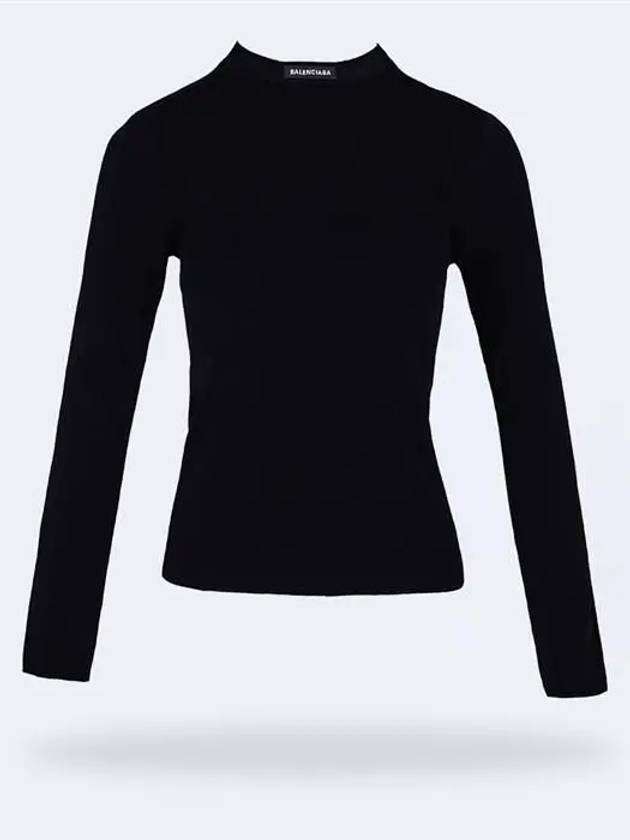 Luxury Balenciaga  WoMen's Neck Logo Crew Neck Knit Top Black