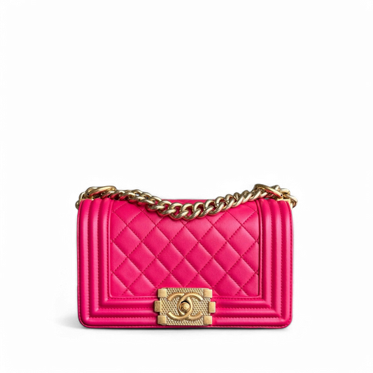 Chanel Boy Small - 20CM Quilted Lambskin Hot Pink Limited Edition Gold Hardware Series 23