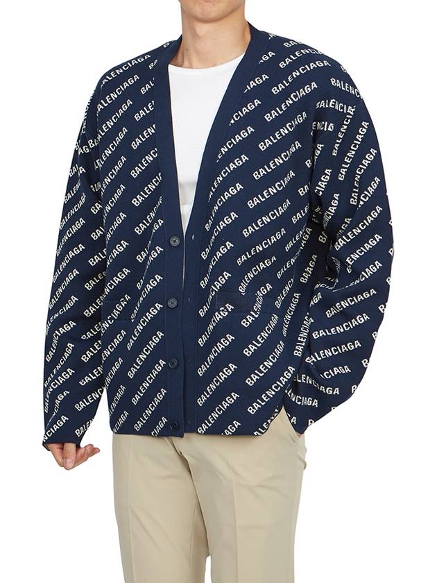 Luxury Balenciaga  Mini Allover Logo Knit Cardigan Blue