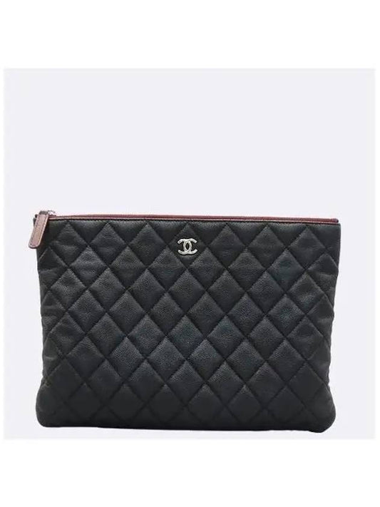 A82545 Classic Black Caviar Logo New Medium Clutch Chanel