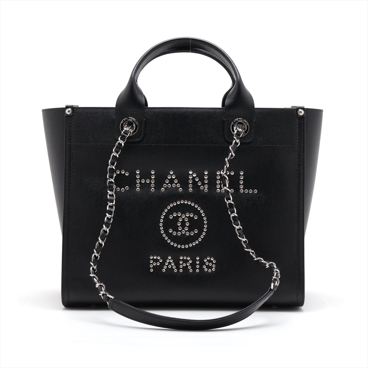 Chanel Deauville Caviar S 2WAY HandBag Black Silver G  25th