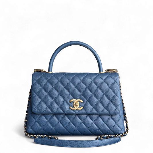 Chanel Coco Handle Medium - Caviar Quilted Blue Grained Calfskin Gold Hardware Series 24