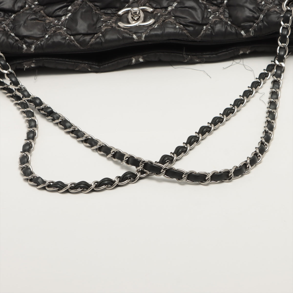 Chanel Parivision Nylon Chain Shoulder Bag Black Silver Gold  14th