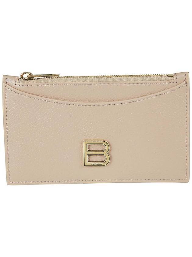 Luxury Balenciaga  Hourglass Gold B Logo Zipper Long Card Wallet Beige
