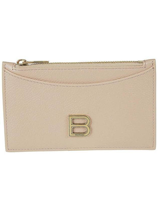 Luxury Balenciaga  Hourglass Gold B Logo Zipper Long Card Wallet Beige
