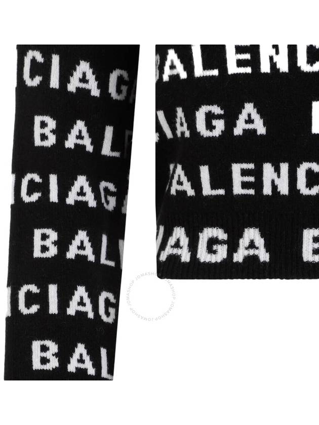 Luxury Balenciaga  Intarsia All-Over Logo Crew Neck Knit Top Black