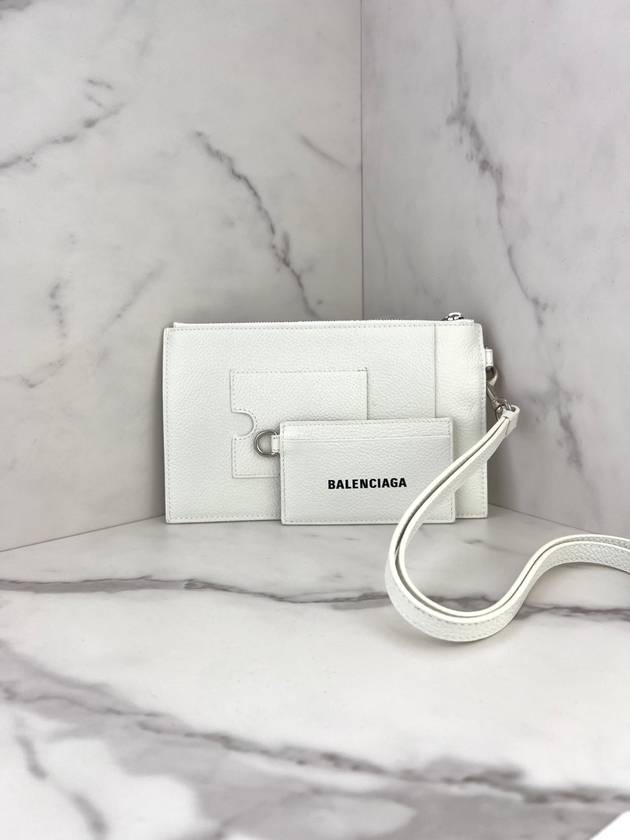 Luxury Balenciaga  Cash Logo Strap Double Pouch Strap Card Wallet White