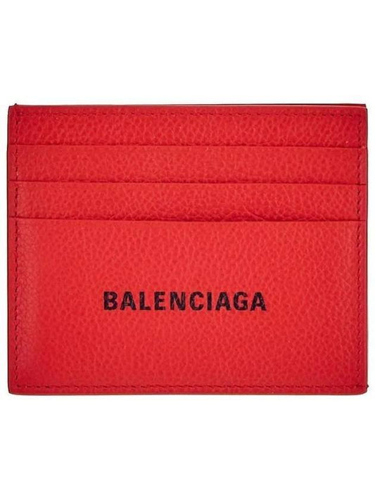 Luxury Balenciaga  Logo Print Leather Card Wallet Red