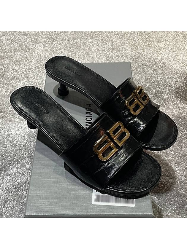 Luxury Balenciaga  Crocodile Print Leather Groupie Sandal Heels Black