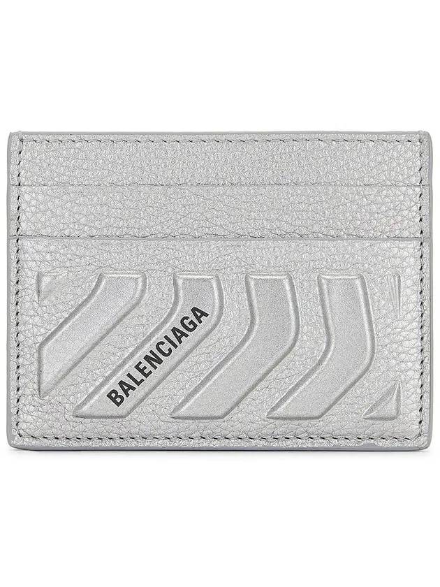 Luxury Balenciaga  Logo Grain Card Wallet Silver