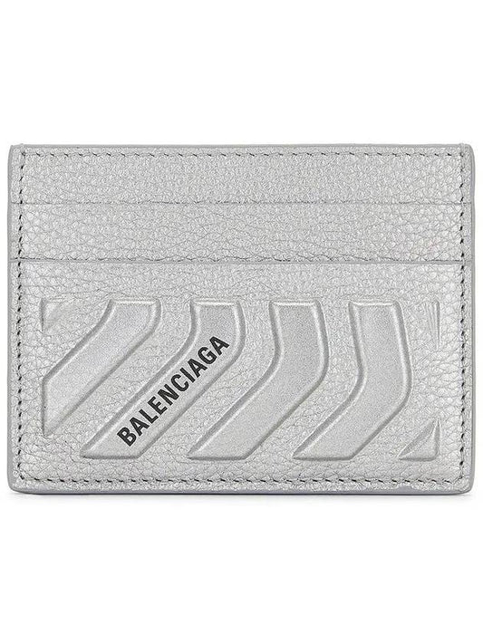 Luxury Balenciaga  Logo Grain Card Wallet Silver