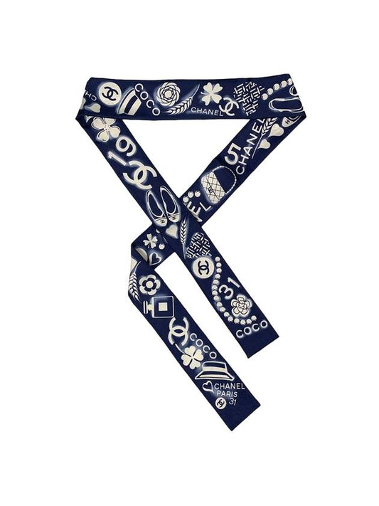 Ballerina Silk Twilly Slim Bandeau Scarf Navy Chanel