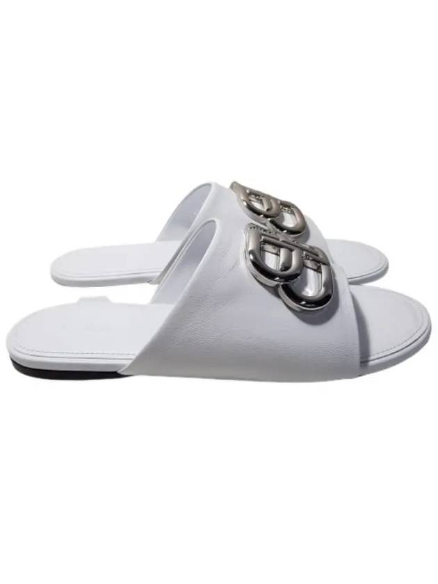 Luxury Balenciaga  Silver BB Logo Slippers White