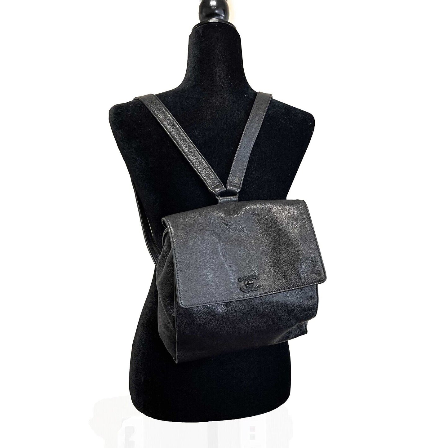 CHANEL Vintage 90's Caviar CC Black Backpack Bag