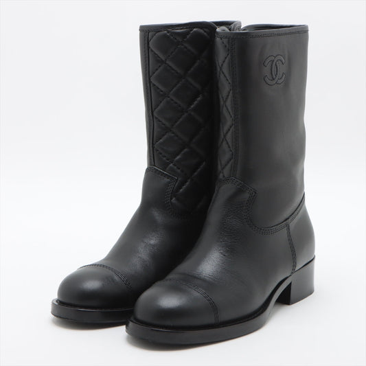 Chanel Coco Leather Short Boots 36C  Black G36707 Matrasse Side Zip
