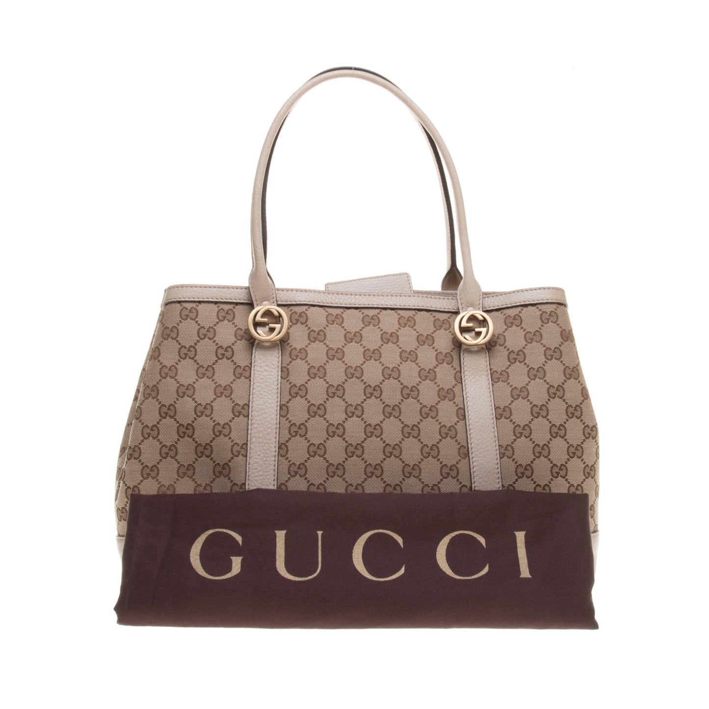 Gucci 353122 Beige/Ebony GG Fabric with Beige Leather Trim Tote Bag
