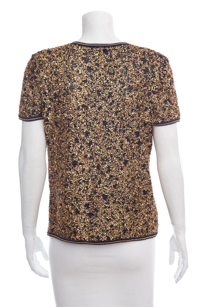 Chanel Navy & Gold Flake Sparkle Blouse SZ 40