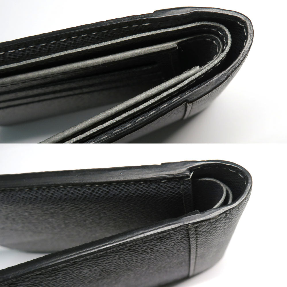 Louis Vuitton Portefolio Multipur M30843  Monogram Taiga Double Fold Wallet Silver Gr Card Compact Coinless Leather Mens Unisex
