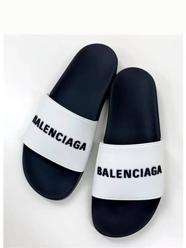 Luxury Balenciaga  Logo Pool Slippers White
