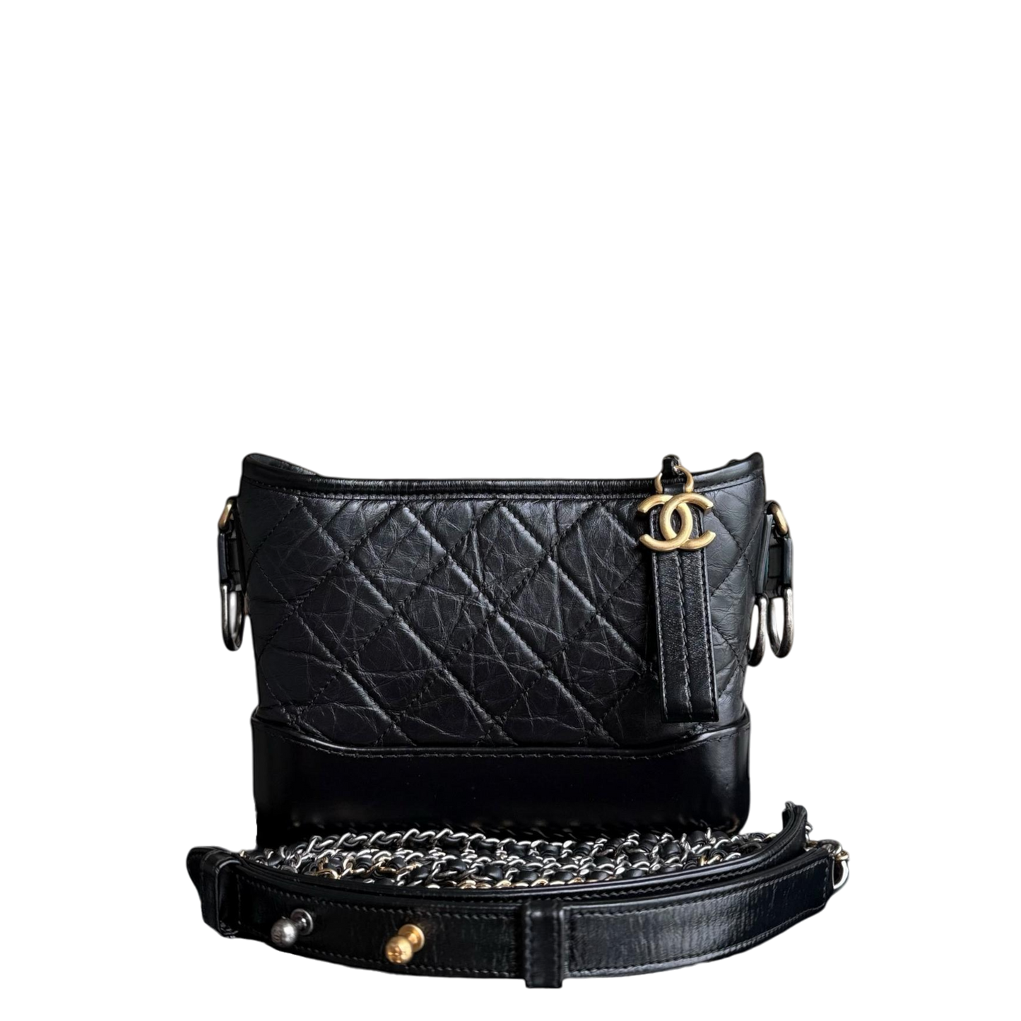 Chanel Gabrielle Small - Quilted Aged Calfskin Black Two-tone Gold Hardware Series 24