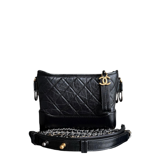 Chanel Gabrielle Small - Quilted Aged Calfskin Black Two-tone Gold Hardware Series 24