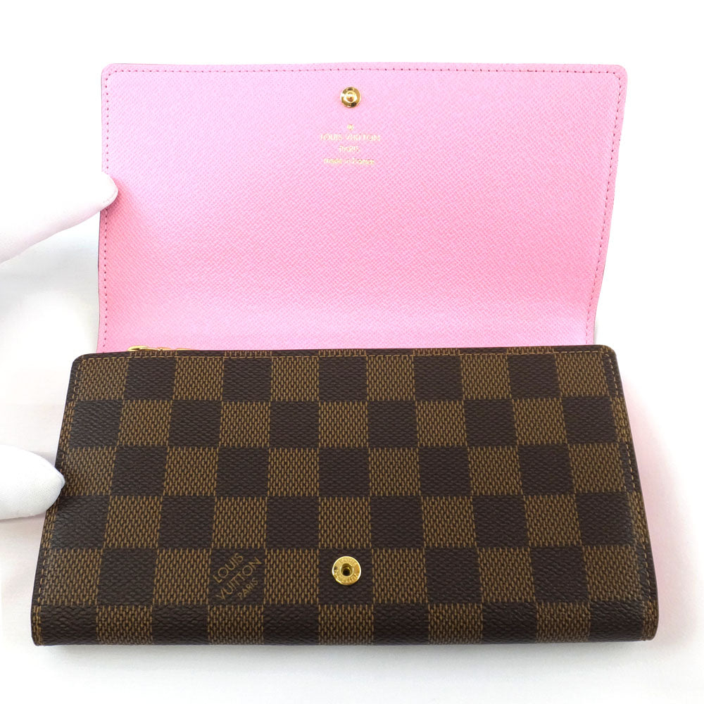 Louis Vuitton Portefolio Sarah NM Long Wallet N40722 Vivian Damielaine Brown Pink Background G Wallet Long Wallet