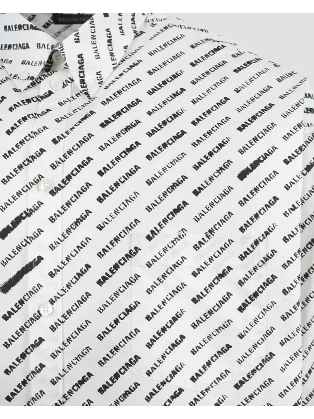 Luxury Balenciaga  Allover Logo Print Long Sleeve Shirt White Black
