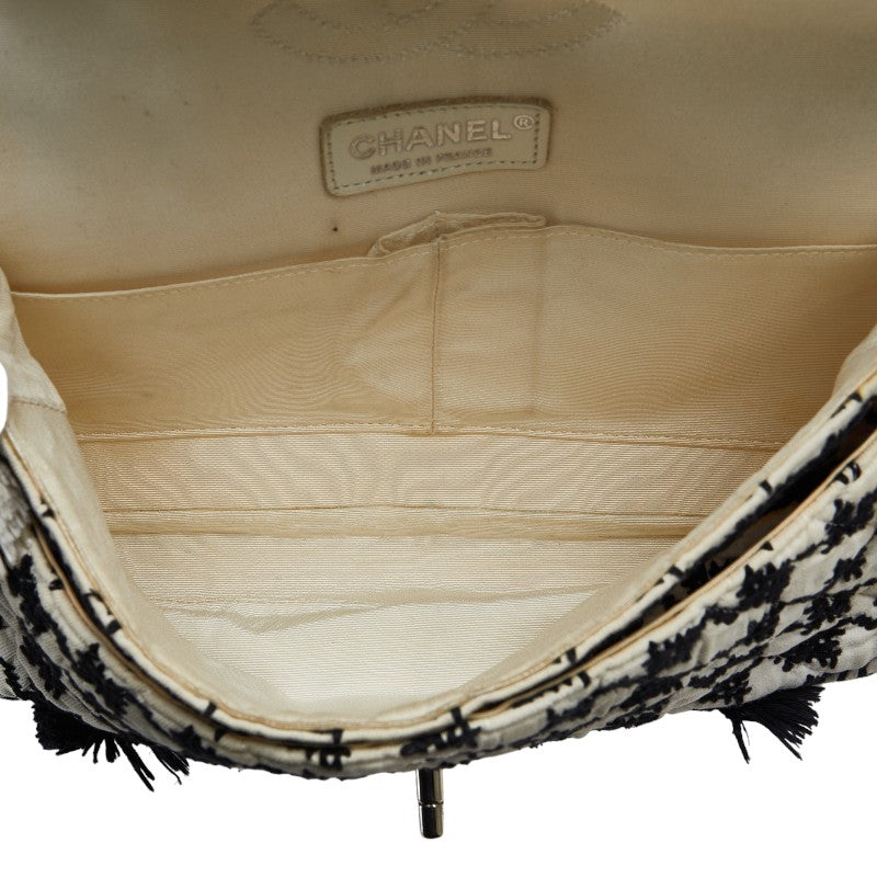 Chanel Matrases Chain Twin Chain houlder Bag White Black Canvas  Chanel