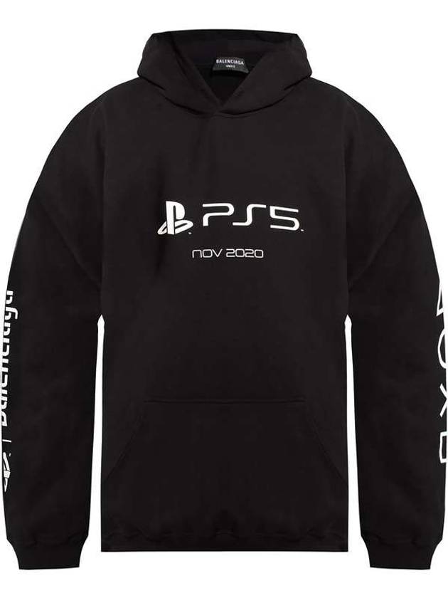 Luxury Balenciaga  PS5 Boxy Logo Print Overfit Hoodie Black