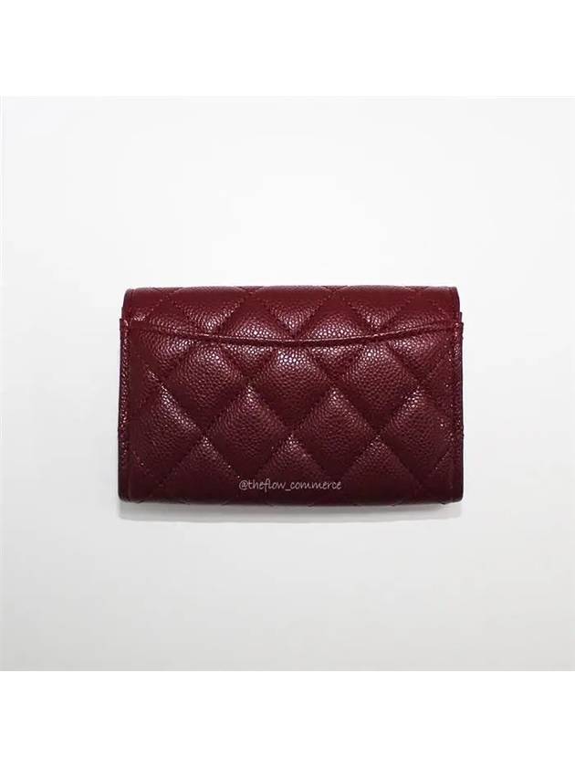 Classic Gold Logo Grained Shiny Calfskin Card Wallet Burgundy Chanel