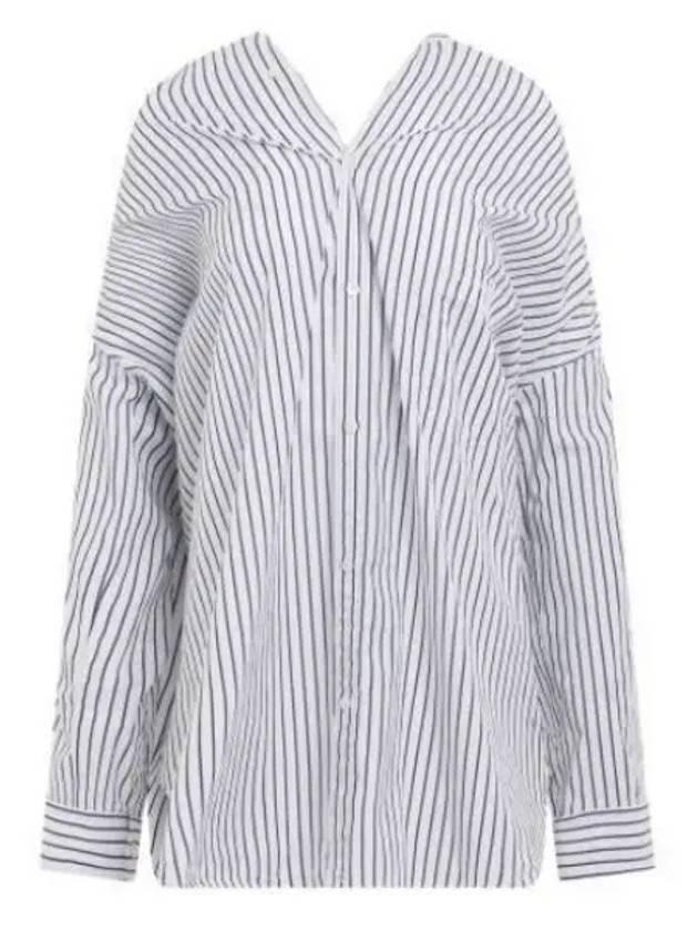 Luxury Balenciaga  Knotted Poplin Oversized Long Sleeve Shirt White Blue