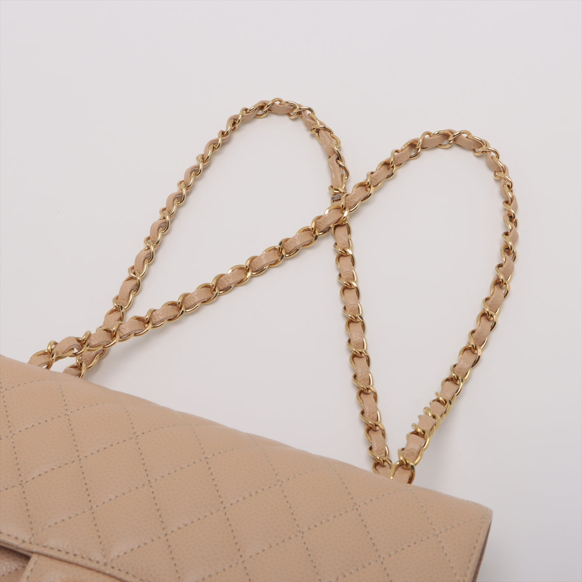 Chanel Matrasse Caviar S Double Flap Double Chain Bag Beige Gold