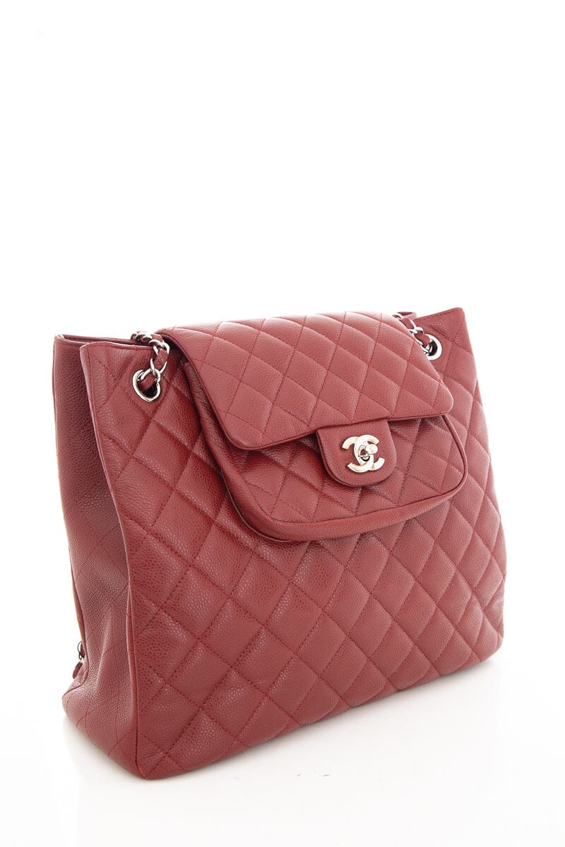 Chanel 2013/14 Maroon Caviar Front Pocket Chain Strap Tote