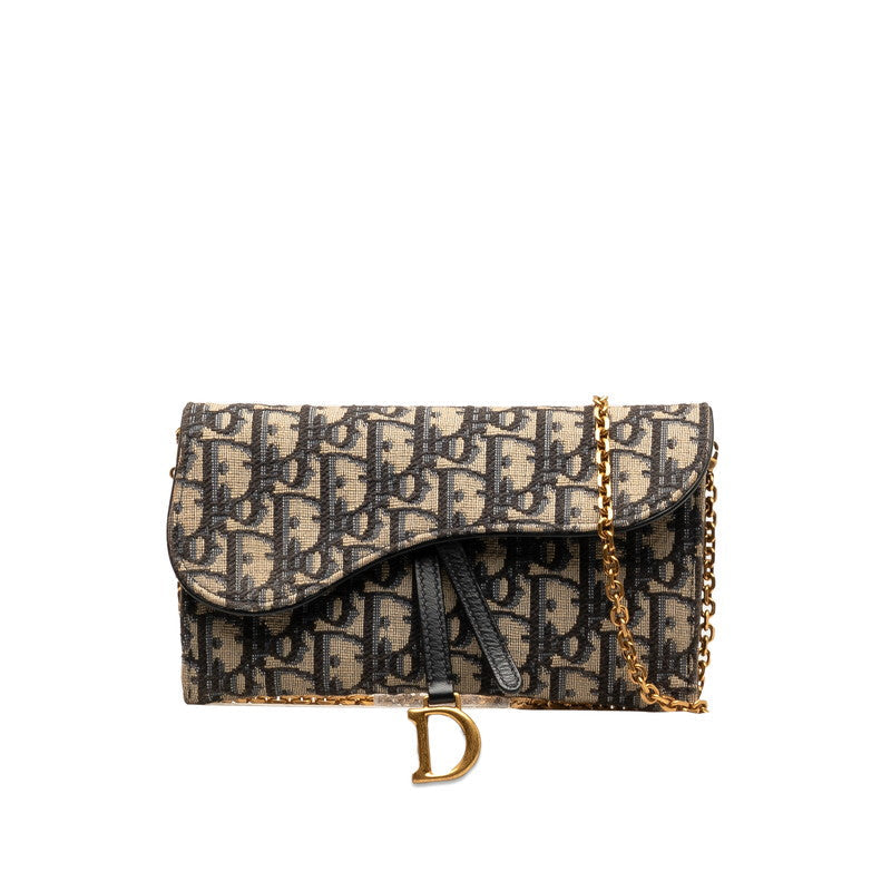 Dior Oblique Saddle Long Wallet Chain Wallet Beige Naive Canvas Leather  Dior