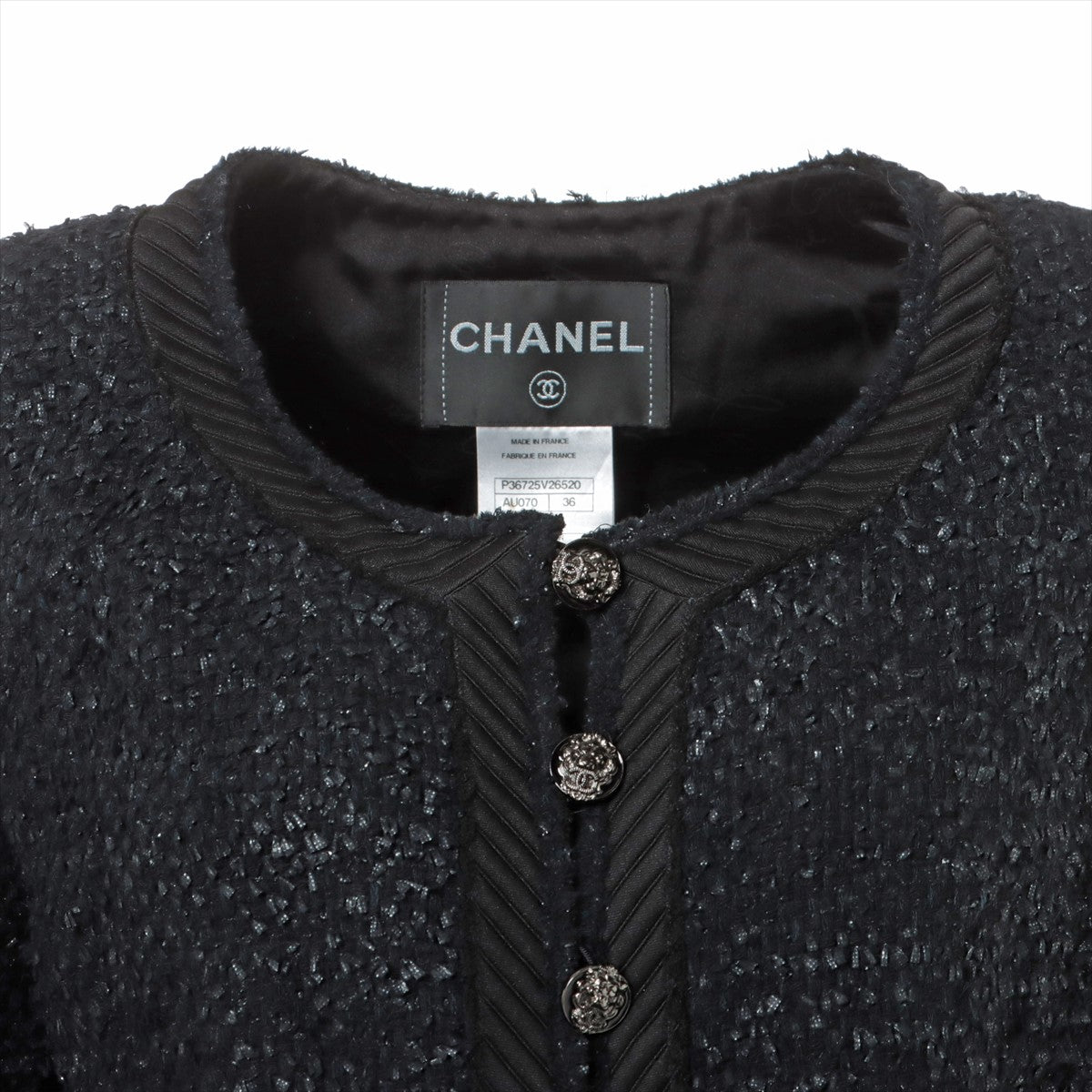Chanel Coconut Button P36 Wool x Nylon Setup 36/38  Black Twid