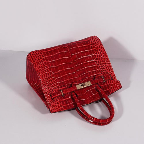 Hermes Birkin 30cm Crocodile Leather Bag With Strap Red Gold